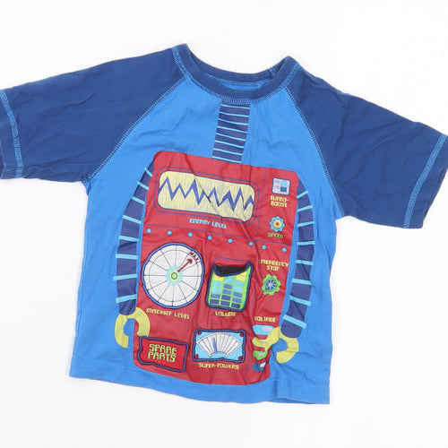 George Boys Blue  Cotton Basic T-Shirt Size 2-3 Years Crew Neck  - Robot