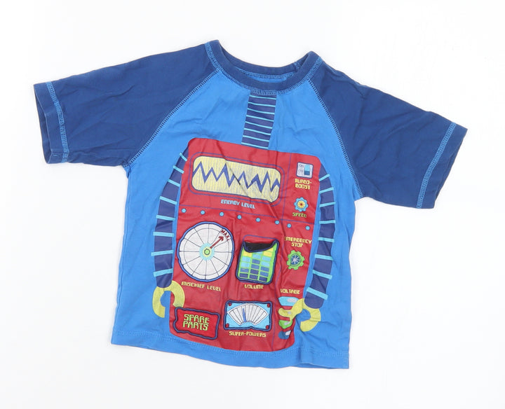 George Boys Blue  Cotton Basic T-Shirt Size 2-3 Years Crew Neck  - Robot