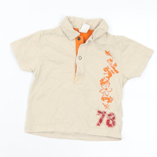 Adams Baby Beige Floral Cotton Basic Polo Size 9-12 Months Collared  - Number