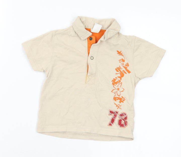 Adams Baby Beige Floral Cotton Basic Polo Size 9-12 Months Collared  - Number