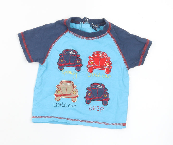 Minoti Boys Blue Cotton Basic T-Shirt Size 6-9 Months Crew Neck - 6-12 Months. Cars