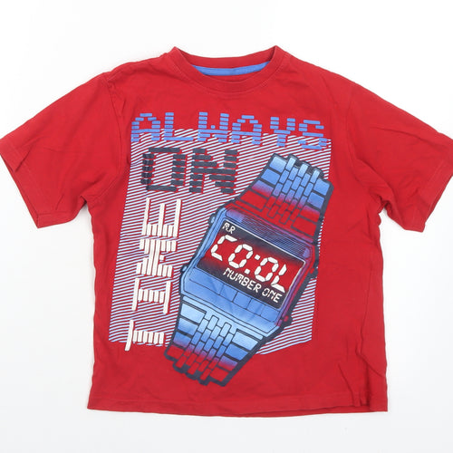Dunnes Stores Boys Red  Cotton Basic T-Shirt Size 8 Years Crew Neck  - Always on time