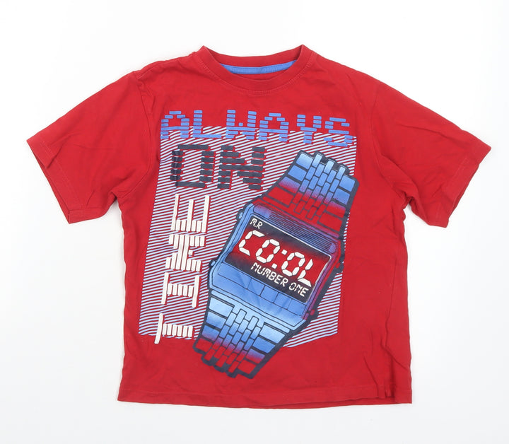 Dunnes Stores Boys Red  Cotton Basic T-Shirt Size 8 Years Crew Neck  - Always on time