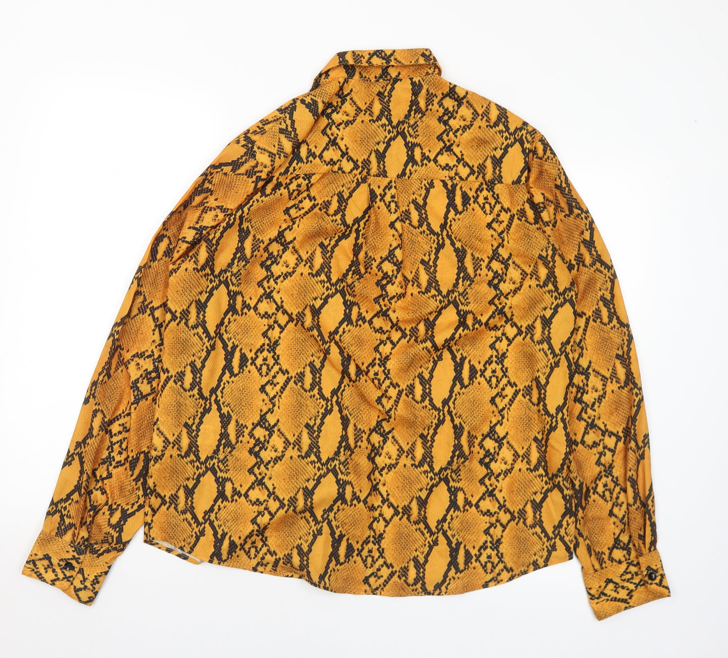 New Look Womens Gold Animal Print Polyester Basic Blouse Size 14 Collared