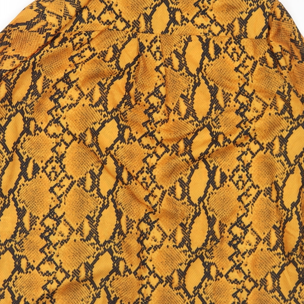 New Look Womens Gold Animal Print Polyester Basic Blouse Size 14 Collared