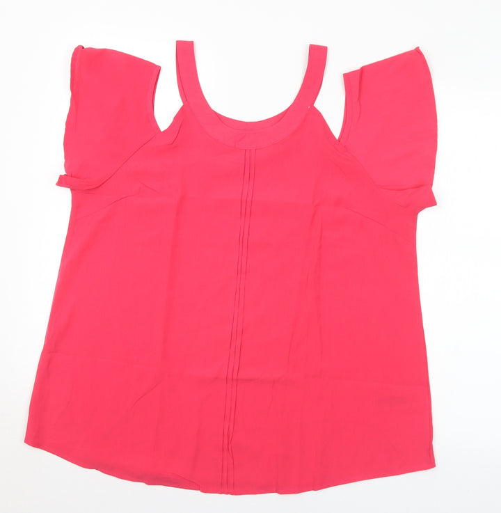 Avon Womens Pink Polyester Basic Blouse Size 14 Round Neck