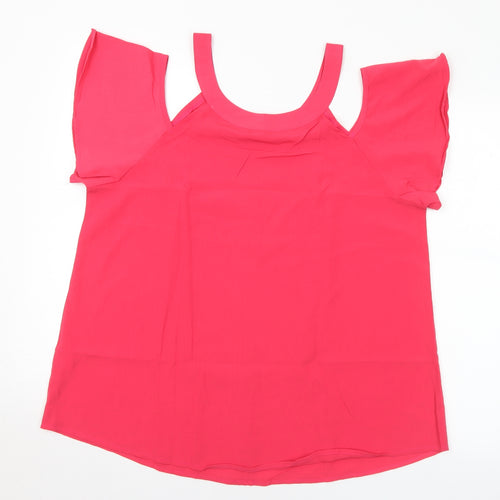 Avon Womens Pink  Polyester Basic Blouse Size 14 Round Neck
