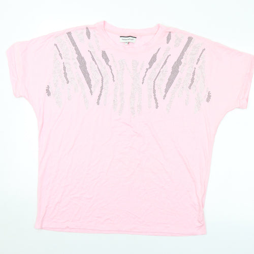 Paramour Womens Pink Animal Print Viscose Basic T-Shirt Size M Crew Neck - M/L