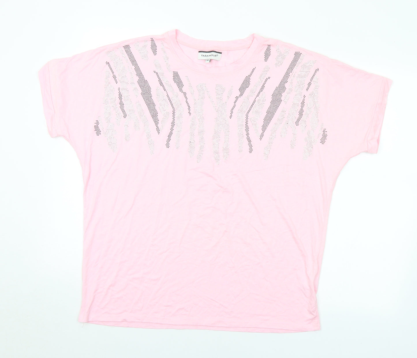Paramour Womens Pink Animal Print Viscose Basic T-Shirt Size M Crew Neck - M/L