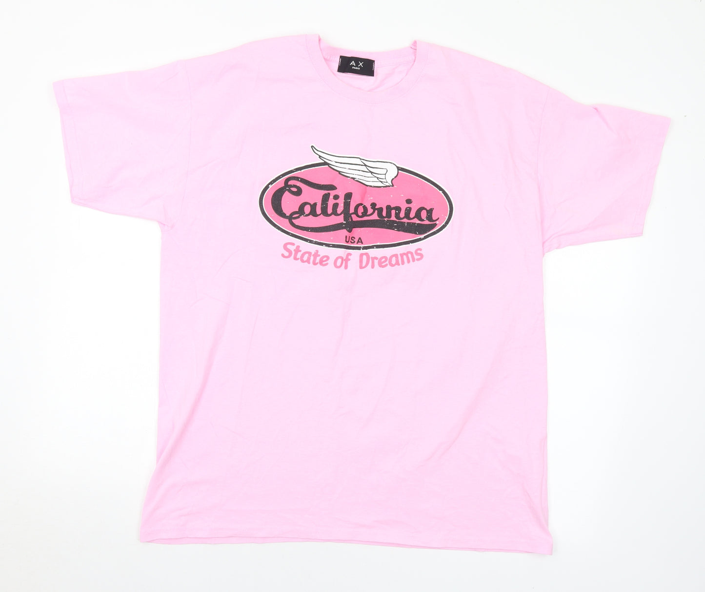 AX Paris Womens Pink  Cotton Basic T-Shirt Size M Crew Neck - California M/L