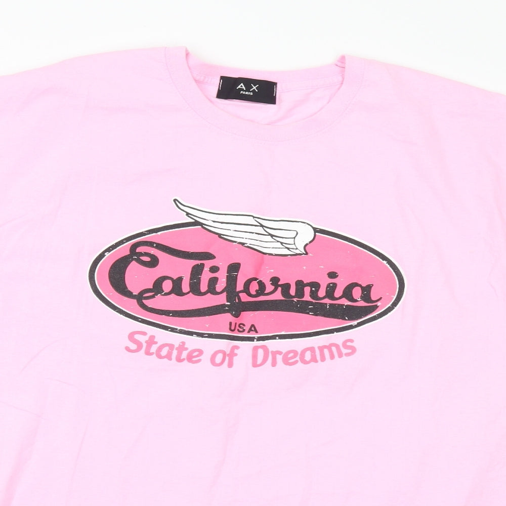 AX Paris Womens Pink  Cotton Basic T-Shirt Size M Crew Neck - California M/L