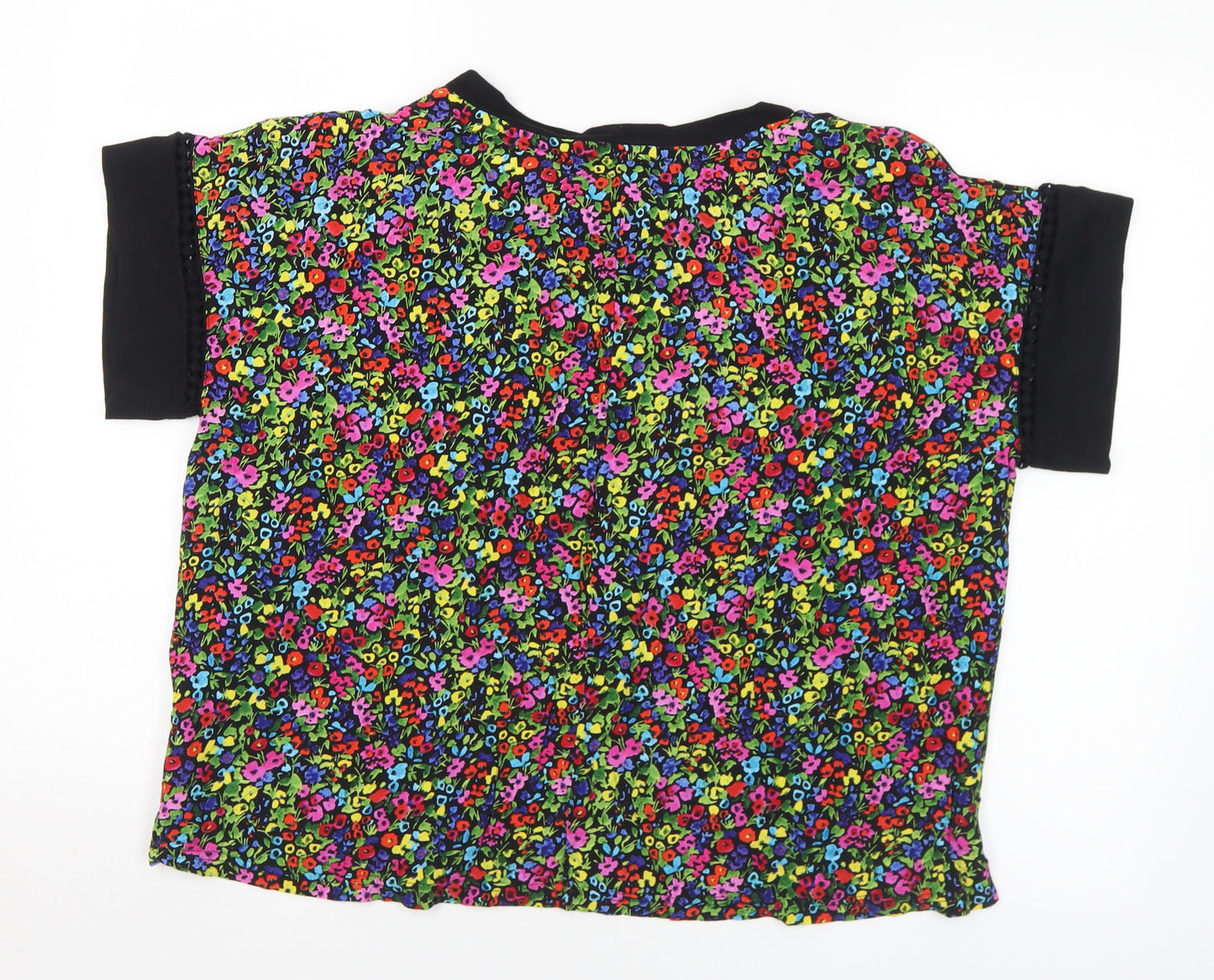 Derhy Womens Multicoloured Floral Viscose Basic T-Shirt Size M Mock Neck