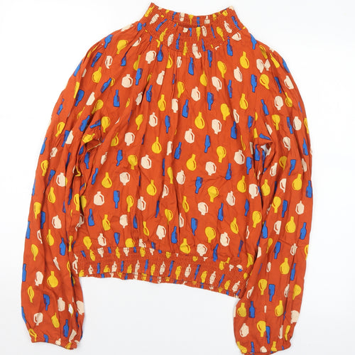 Compania Fantasia Womens Multicoloured Geometric Viscose Basic Blouse Size L Mock Neck