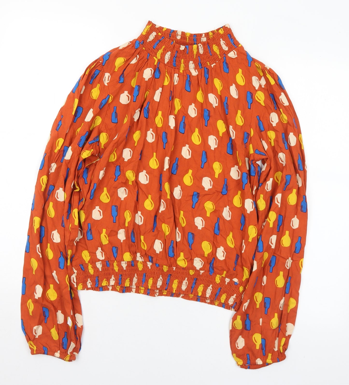 Compania Fantasia Womens Multicoloured Geometric Viscose Basic Blouse Size L Mock Neck