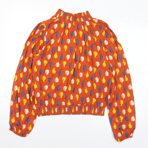 Compania Fantasia Womens Multicoloured Geometric Viscose Basic Blouse Size L Mock Neck