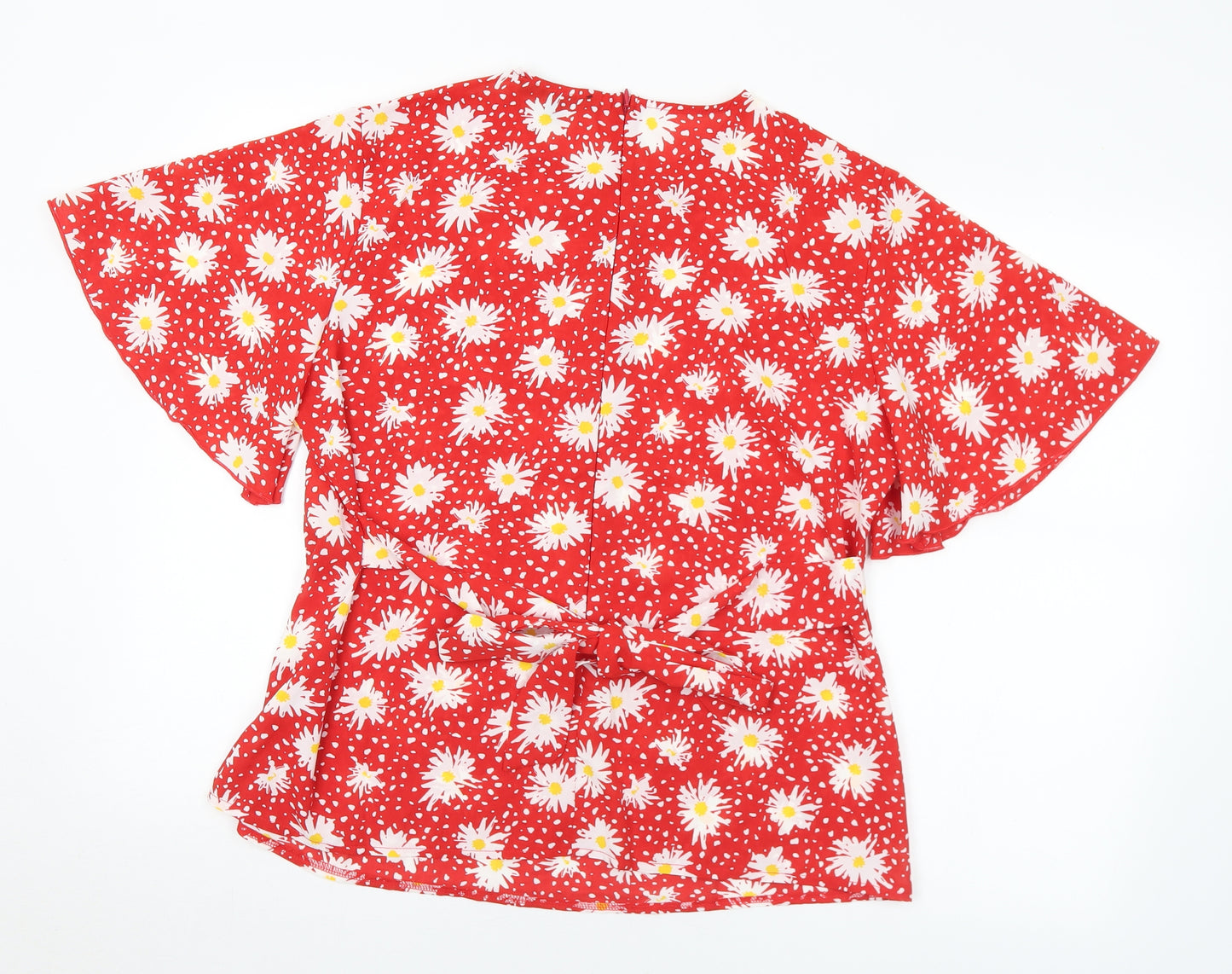 Girl in mind Womens Red Floral Polyester Basic Blouse Size 14 Round Neck