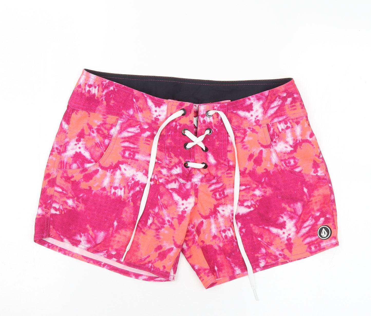 Volcom Womens Pink  Polyester Hot Pants Shorts Size M L5 in Regular Tie - Swim Shorts