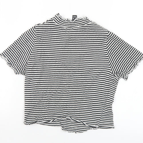New Look Womens Black Striped Cotton Cropped T-Shirt Size 8 Mock Neck