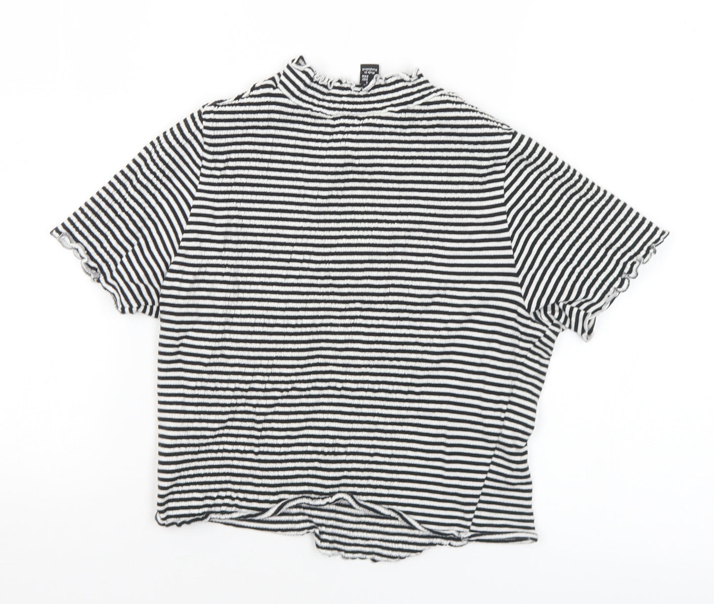 New Look Womens Black Striped Cotton Cropped T-Shirt Size 8 Mock Neck