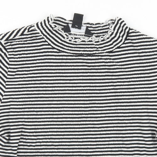New Look Womens Black Striped Cotton Cropped T-Shirt Size 8 Mock Neck