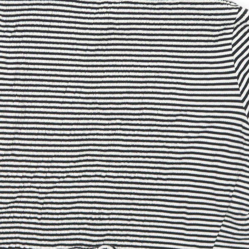 New Look Womens Black Striped Cotton Cropped T-Shirt Size 8 Mock Neck