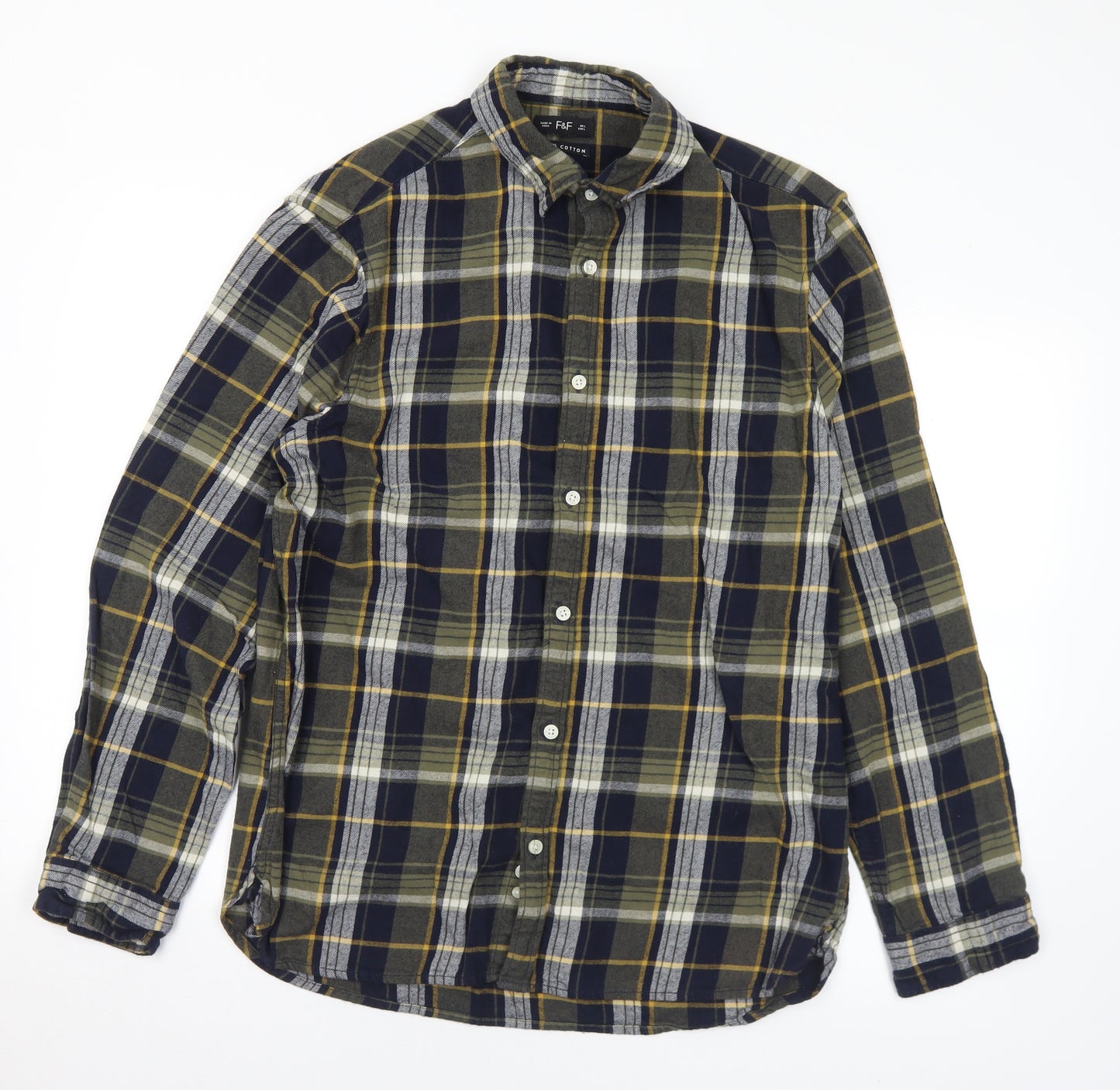 F&F Mens Multicoloured Plaid Cotton  Button-Up Size L Collared Button