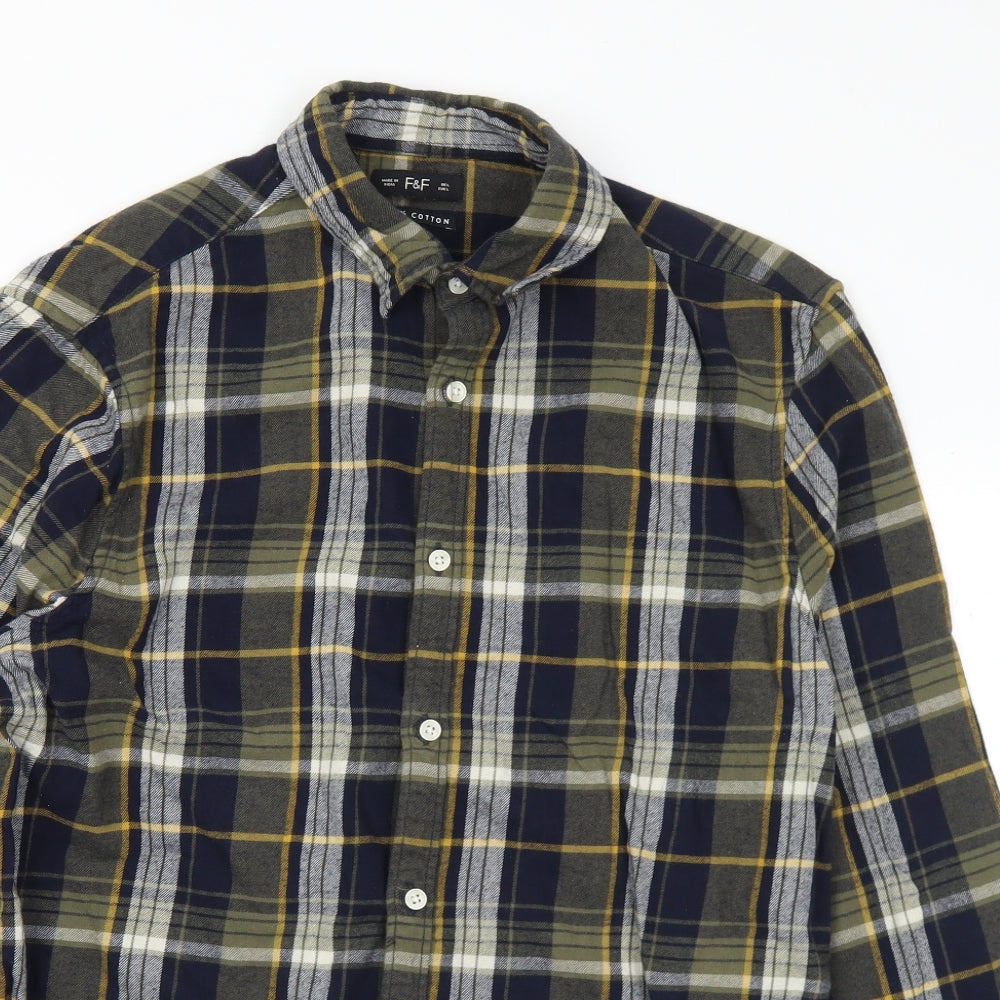 F&F Mens Multicoloured Plaid Cotton  Button-Up Size L Collared Button