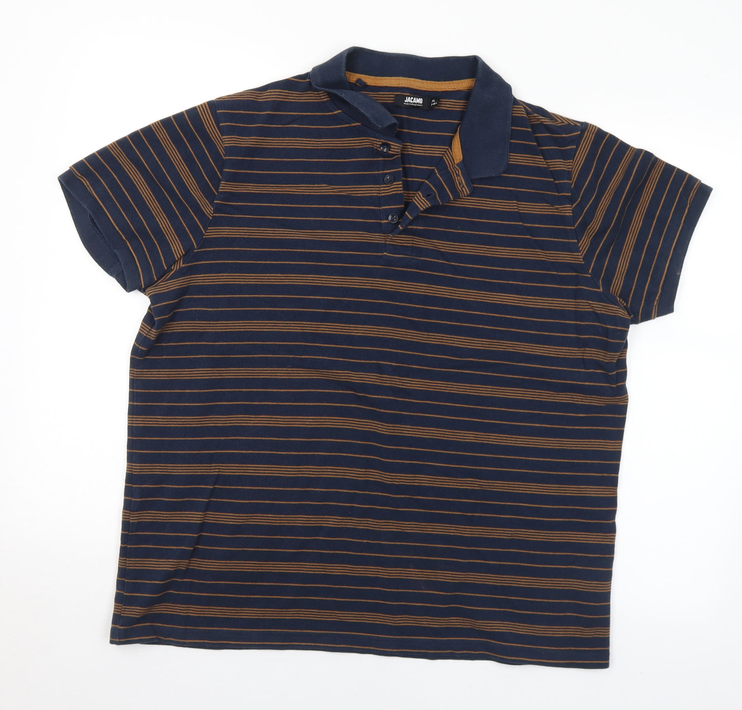 Jacamo Mens Brown Striped Cotton  Polo Size XL Collared Button