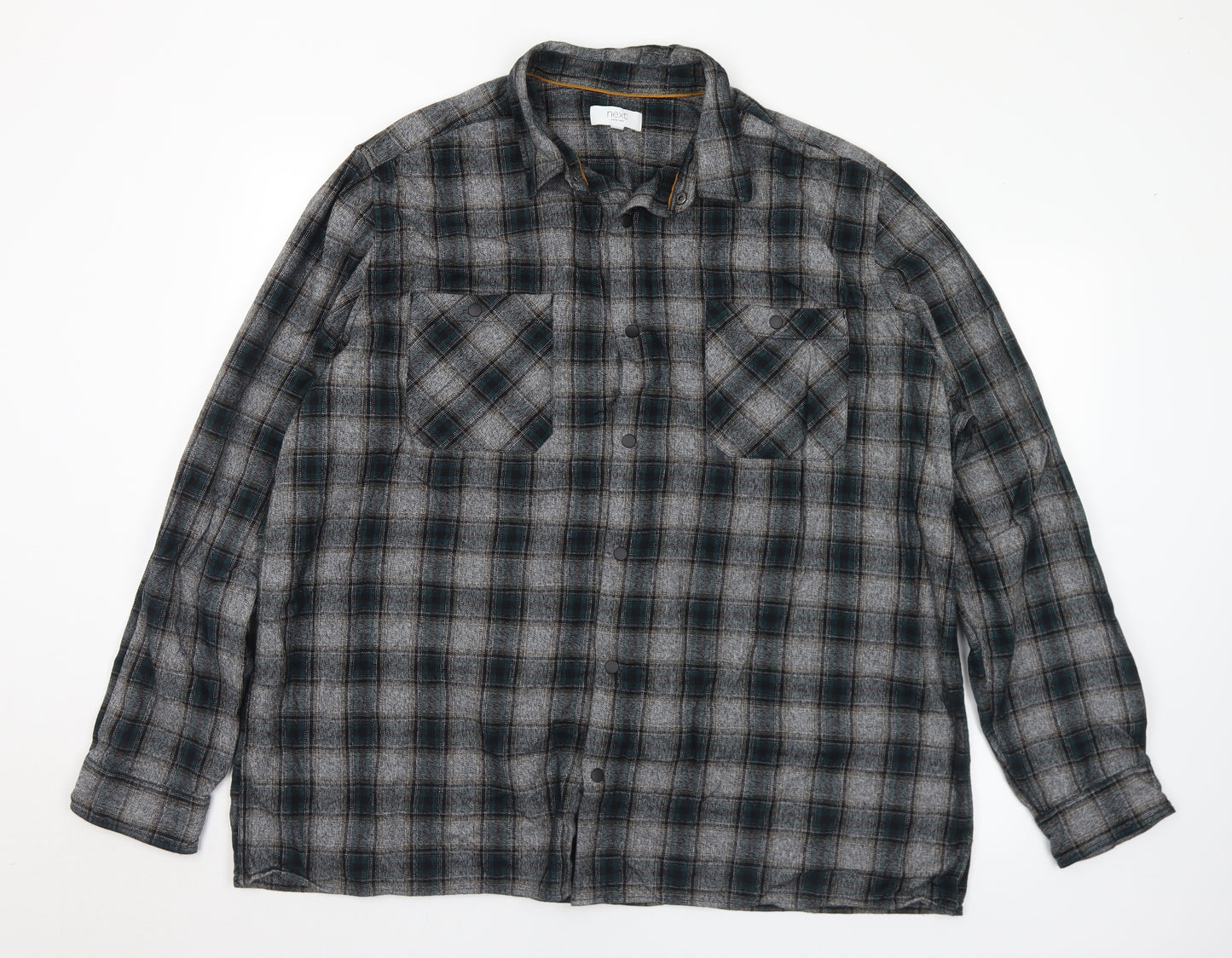 NEXT Mens Grey Plaid Cotton  Button-Up Size 3XL Collared Snap
