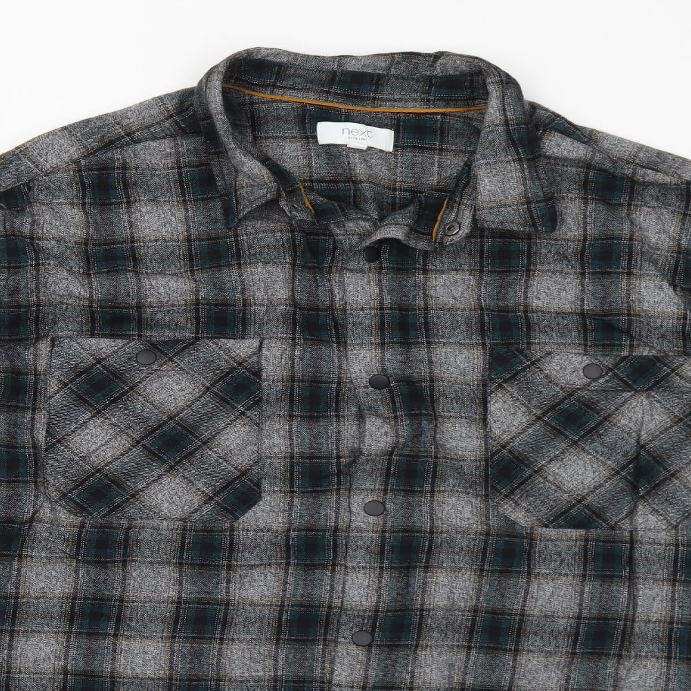 NEXT Mens Grey Plaid Cotton  Button-Up Size 3XL Collared Snap