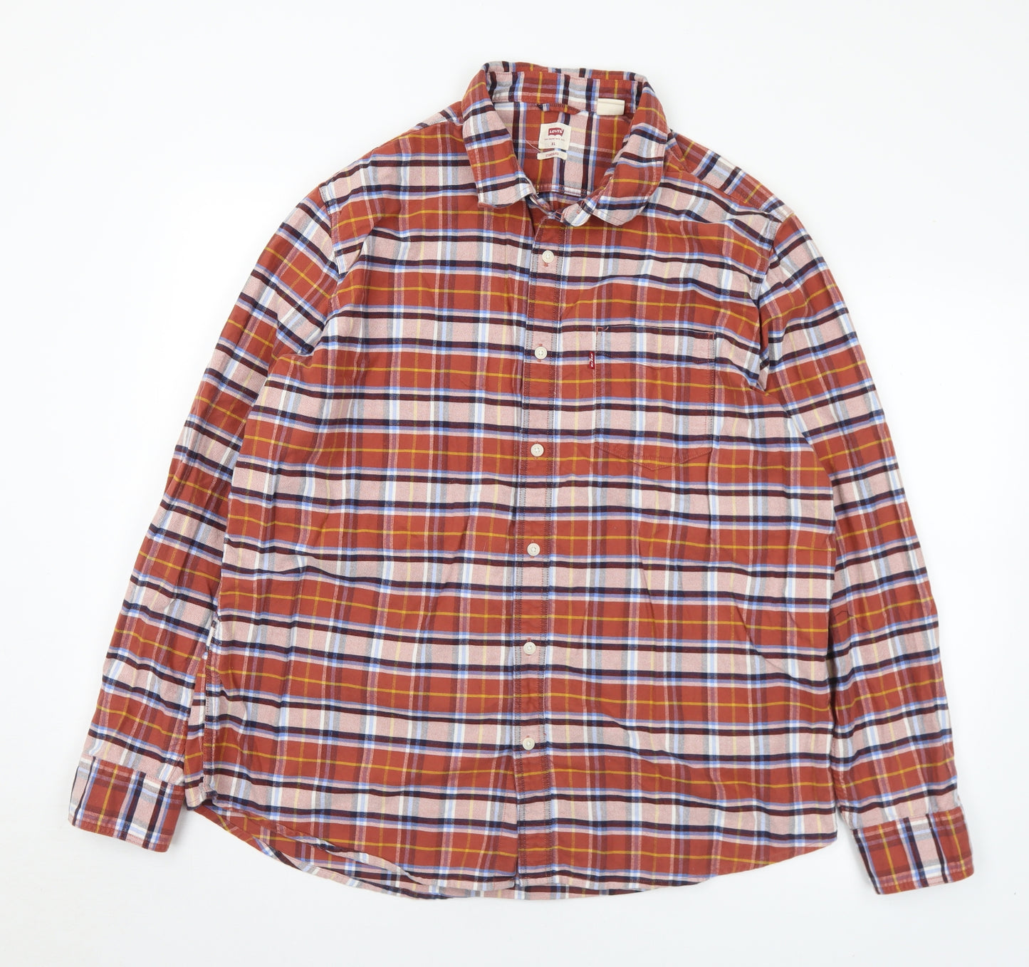 Levi Mens Multicoloured Plaid Cotton  Button-Up Size XL Collared Button