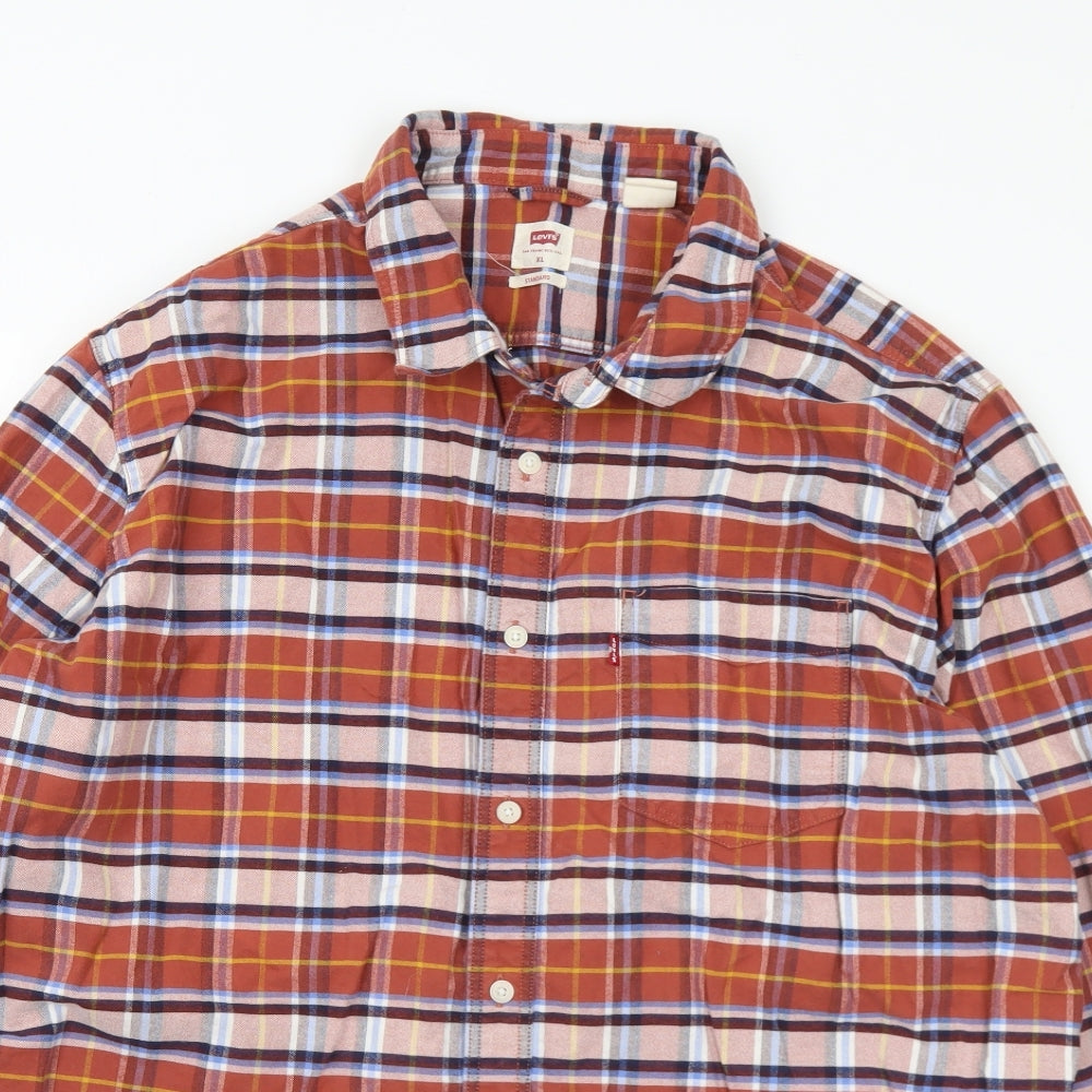 Levi Mens Multicoloured Plaid Cotton  Button-Up Size XL Collared Button