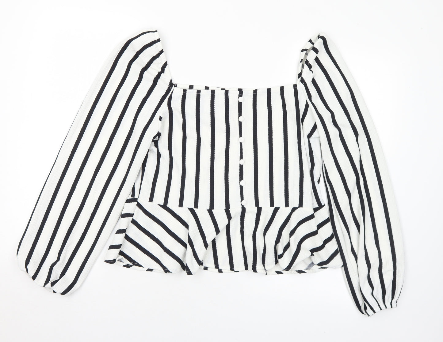 H&M Womens White Striped Polyester Basic Blouse Size L Square Neck