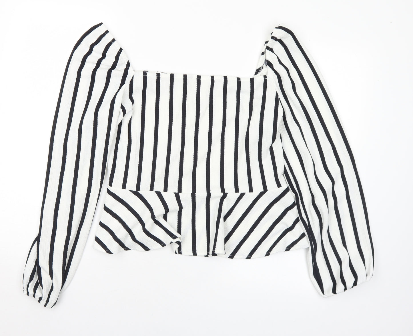 H&M Womens White Striped Polyester Basic Blouse Size L Square Neck