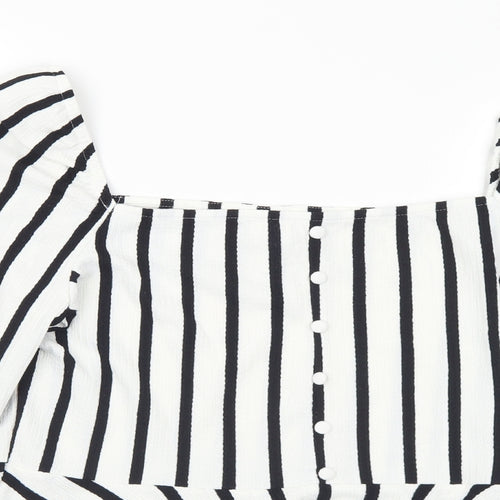 H&M Womens White Striped Polyester Basic Blouse Size L Square Neck
