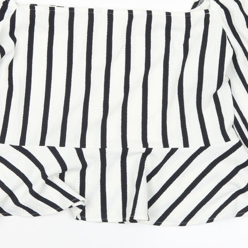 H&M Womens White Striped Polyester Basic Blouse Size L Square Neck