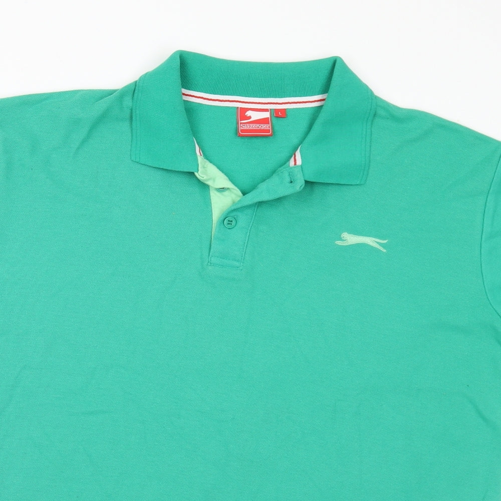 Slazenger Mens Green  Polyester  Polo Size L Collared
