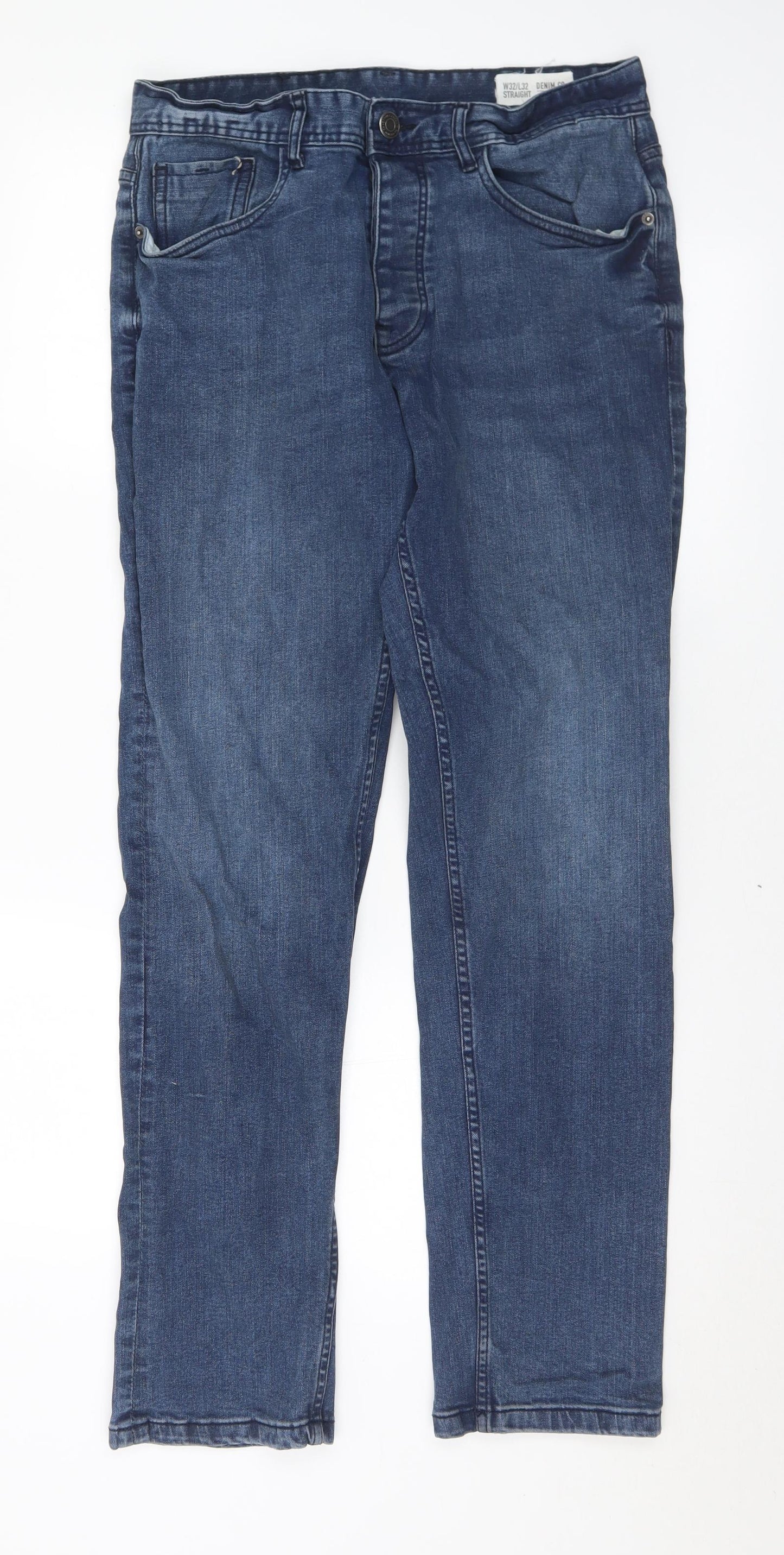 Denim & Co. Mens Blue  Cotton Straight Jeans Size 32 L32 in Regular Button