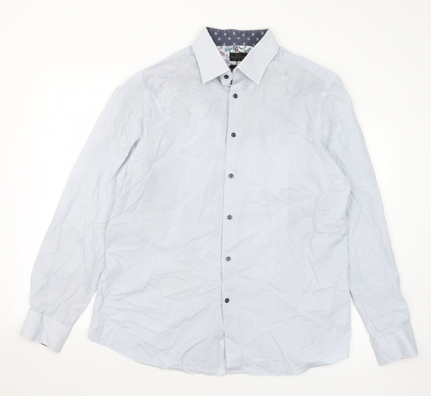 NEXT Mens Blue Geometric Cotton  Dress Shirt Size 17.5 Collared Button