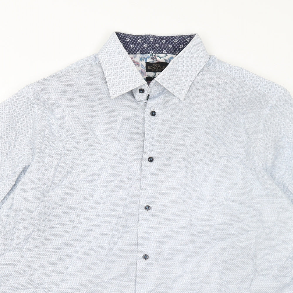 NEXT Mens Blue Geometric Cotton  Dress Shirt Size 17.5 Collared Button