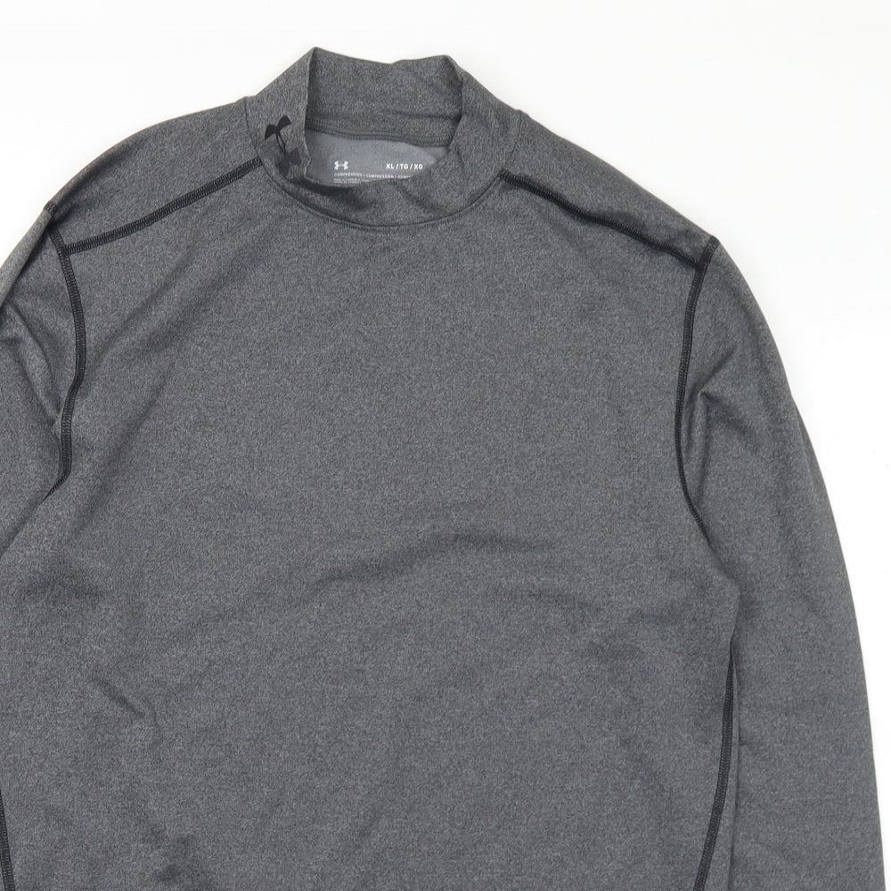 Under Amour Mens Grey  Polyester Basic T-Shirt Size XL Mock Neck