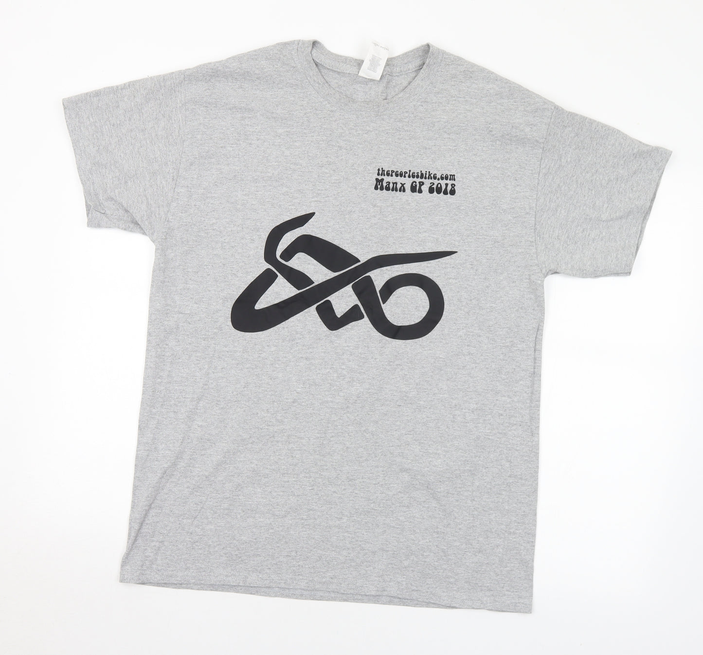 Gildan Mens Grey  Cotton  T-Shirt Size L Crew Neck  - Manx GP