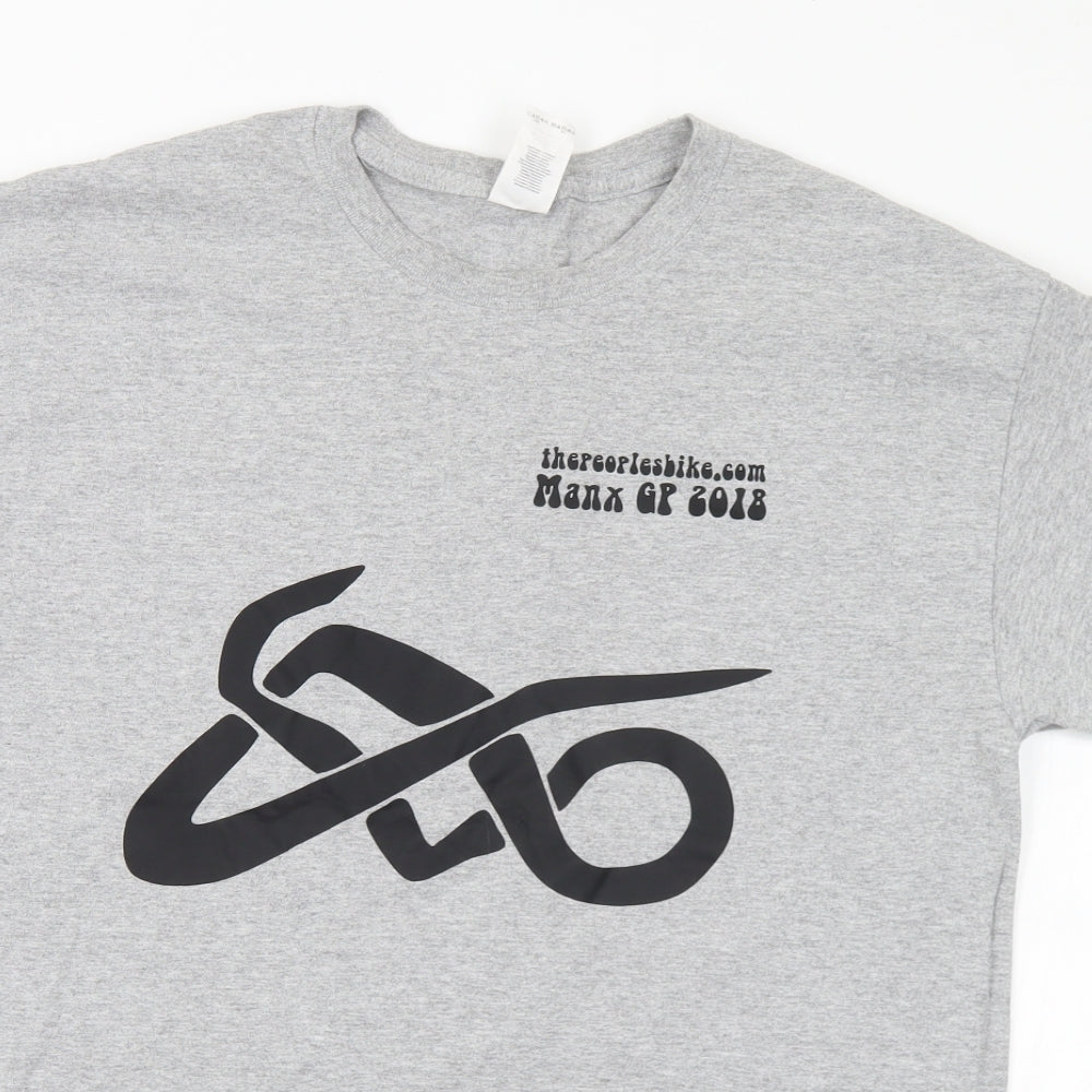 Gildan Mens Grey  Cotton  T-Shirt Size L Crew Neck  - Manx GP