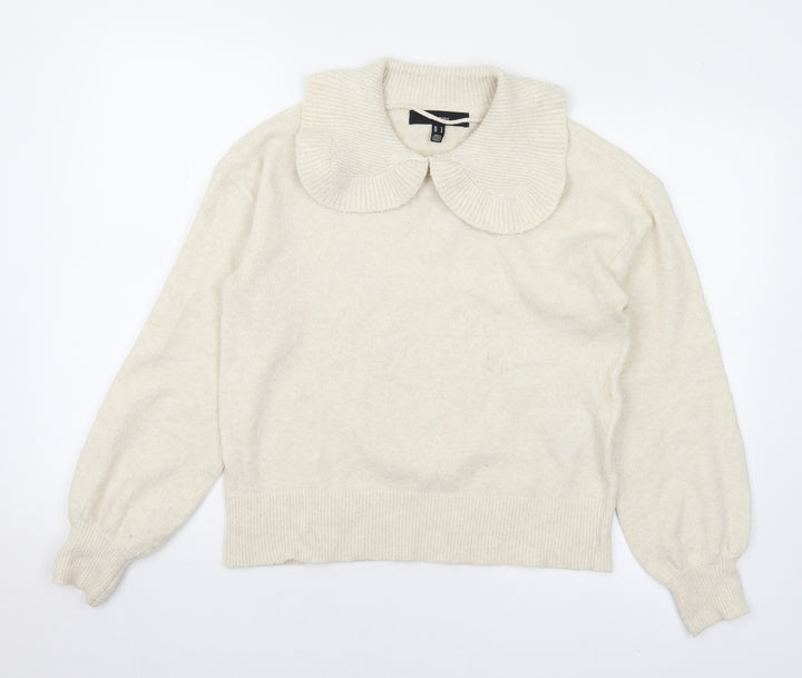 VERO MODA Womens Ivory Collared Polyester Pullover Jumper Size M