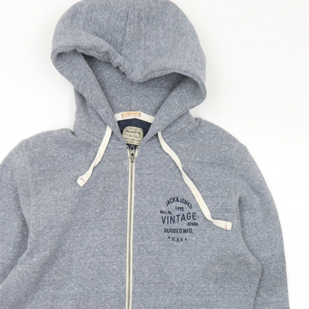 JACK & JONES Mens Grey  Cotton Full Zip Hoodie Size L