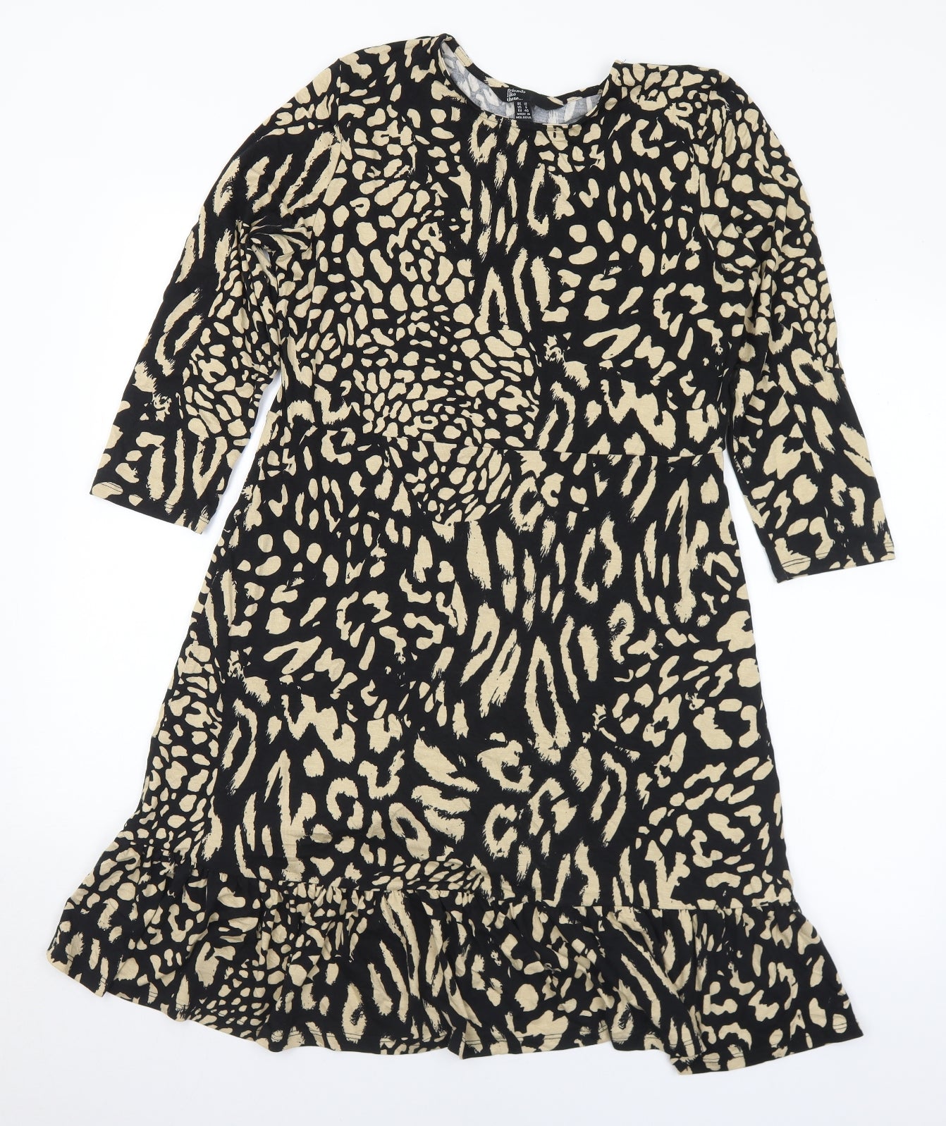 FRIENDS LIKE THESE Womens Black Geometric Viscose A-Line  Size 12  Round Neck