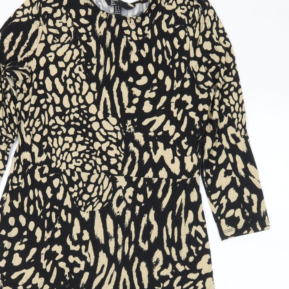 FRIENDS LIKE THESE Womens Black Geometric Viscose A-Line  Size 12  Round Neck
