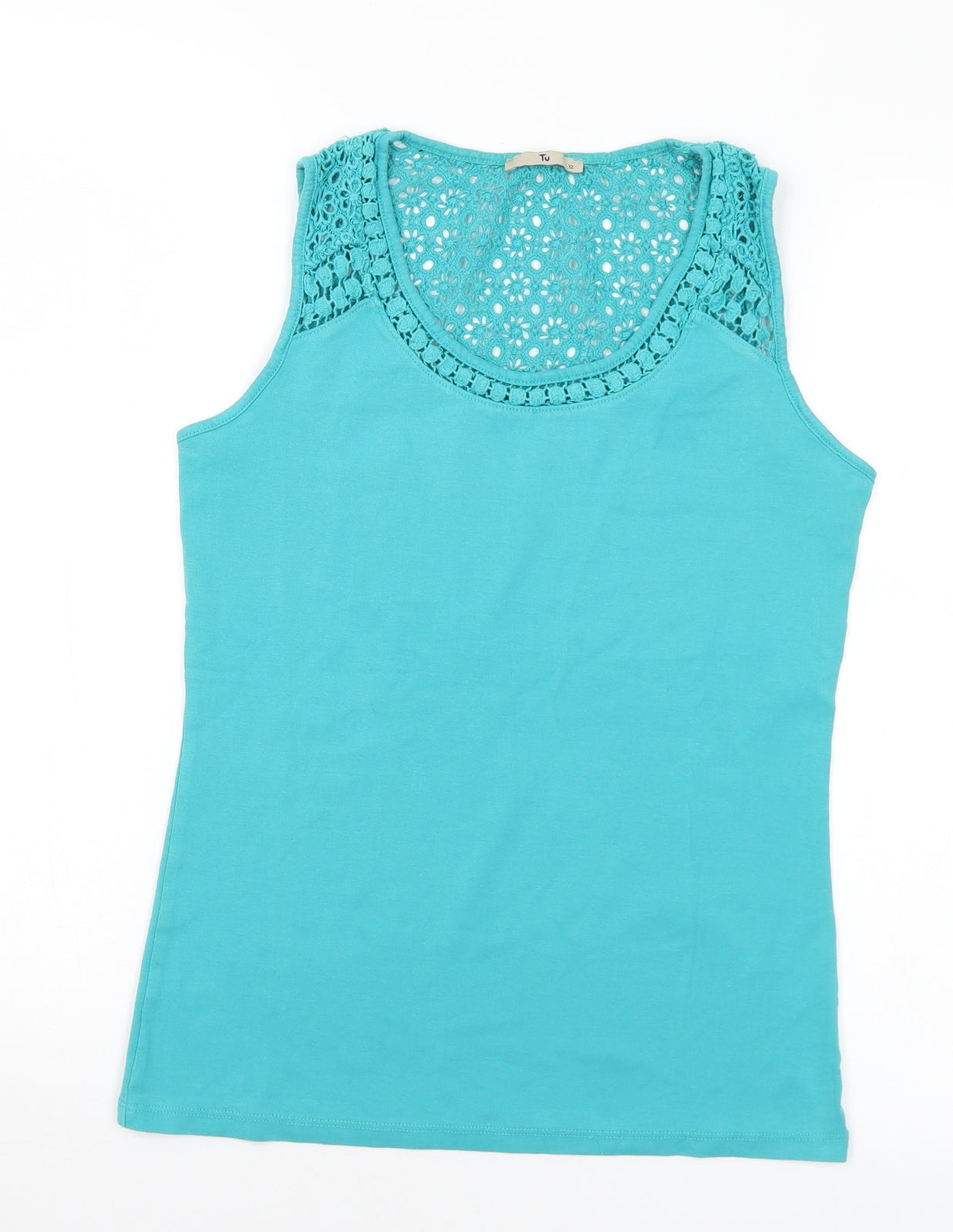 TU Womens Green  Cotton Basic Tank Size 12 Round Neck