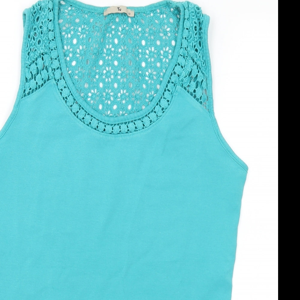 TU Womens Green  Cotton Basic Tank Size 12 Round Neck