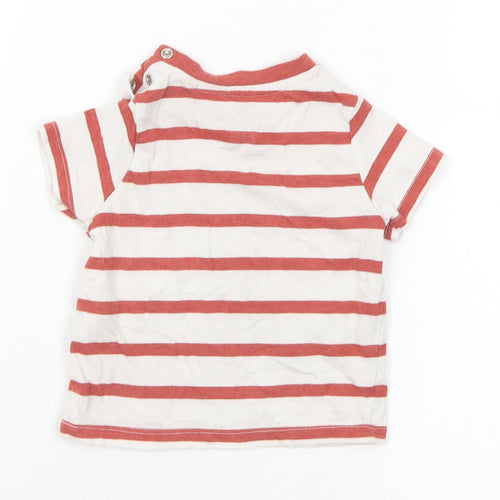 F&F Boys Brown Striped Cotton Basic T-Shirt Size 6-9 Months Round Neck Snap